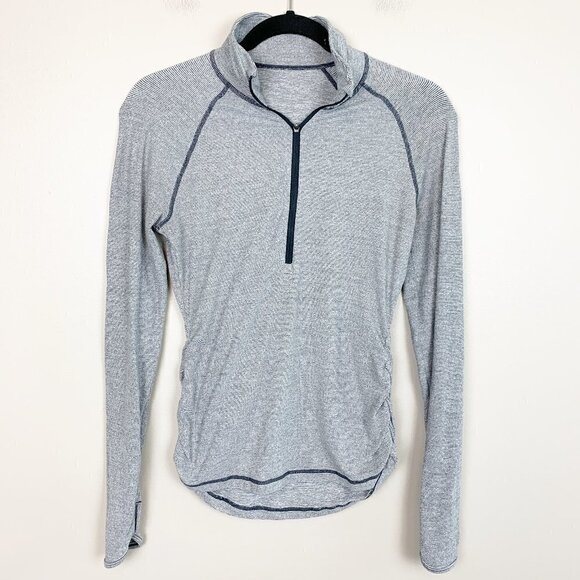 Lucy Tops - Lucy Grey Micro Striped 3/4 Zip Rouched Sides Pullover - Size XS